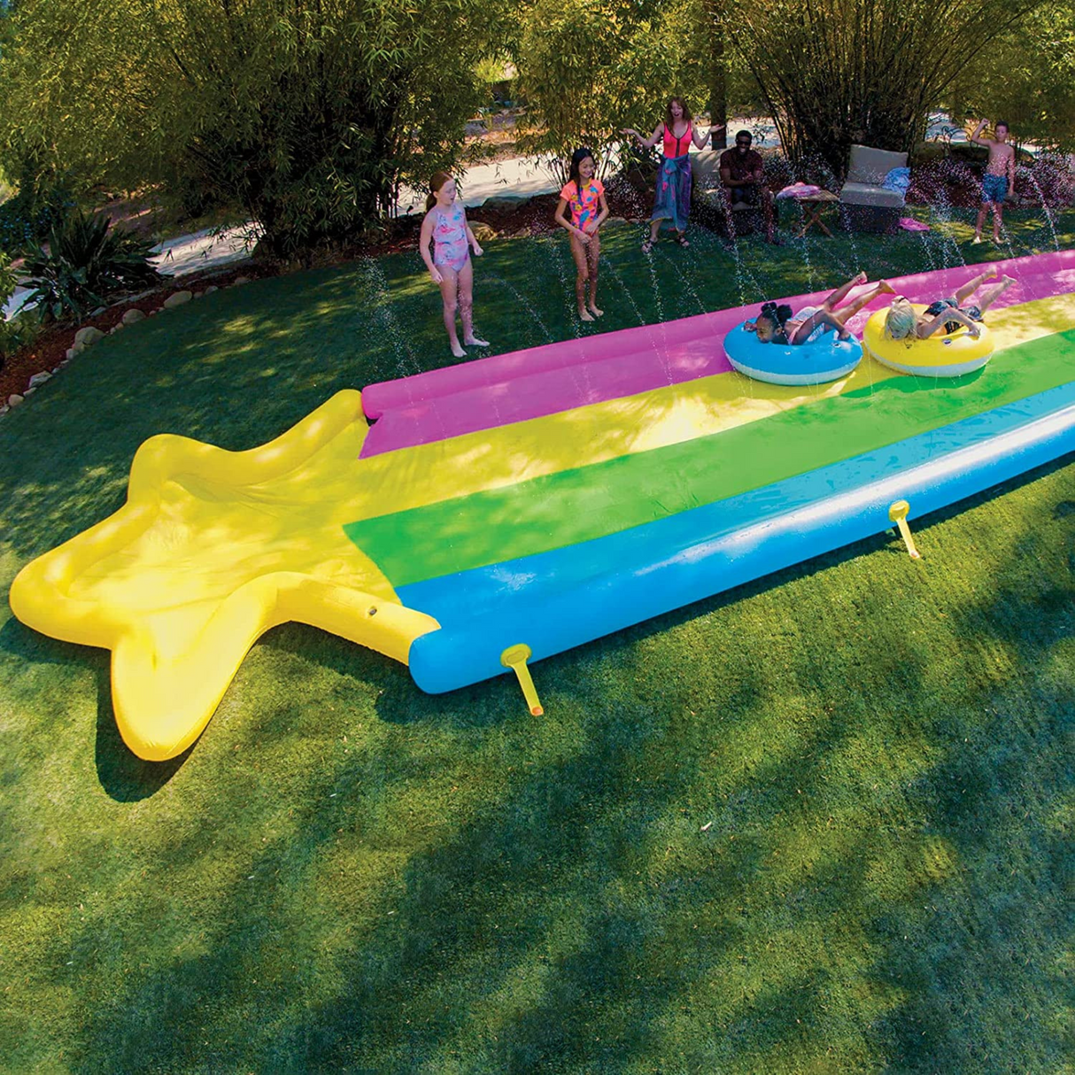 WOW Sports 40' x 8' Rainbow Star Super Slide with 2 Inflatable Sleds (21-2520-WOW) by Jupiter Gear