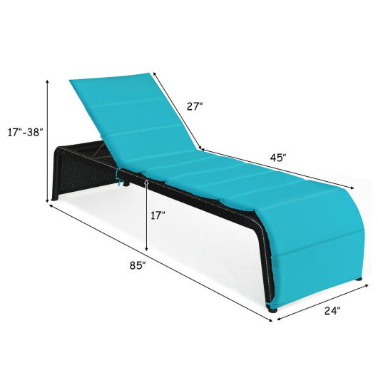 Patio Rattan Lounge Chair Back Adjustable Chaise Recliner with Cushioned-Turquoise