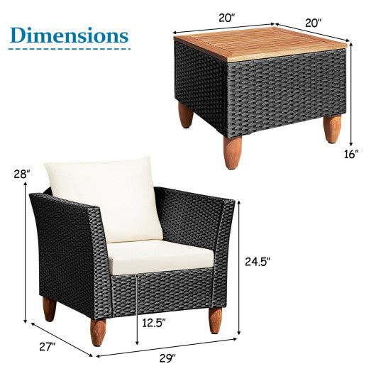 3 Pieces Outdoor Patio Rattan Furniture Set with Coffee Table