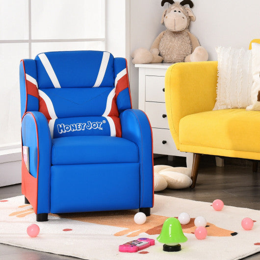 Kids Leather Recliner Chair with Side Pockets-Blue
