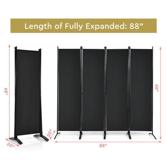 4-Panel Room Divider with Steel Frame-Black
