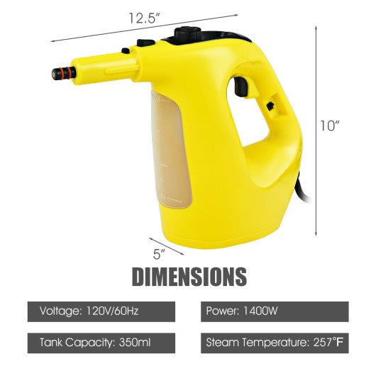 1400W Multipurpose Pressurized Steam Cleaner With 17 Pieces Accessories-Yellow