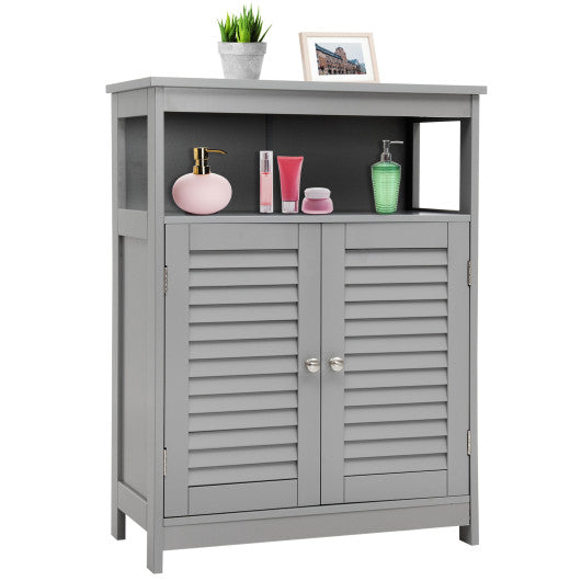 Wood Freestanding Bathroom Storage Cabinet with Double Shutter Door-Gray