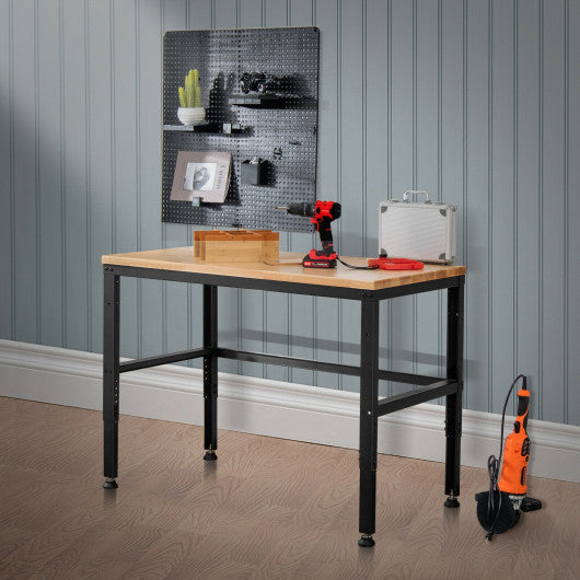 48 Inch Adjustable Solid Oak Workbench with 2000lbs Heavy-Duty Capacity-Natural