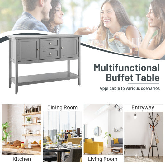 Wooden Sideboard Buffet Console Table with Drawers and Storage-Gray