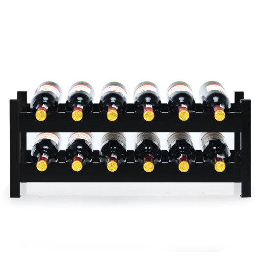 2-Tier 12 Bottles Bamboo Storage Shelf Wine Rack-Brown