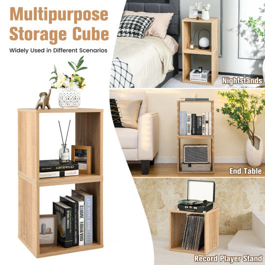 2 Cubes Stackable Bookcase for Living Room and Study-Natural