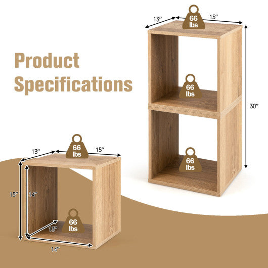 2 Cubes Stackable Bookcase for Living Room and Study-Natural