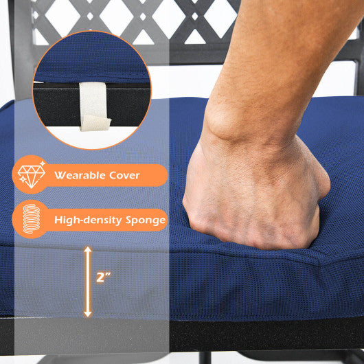 2 Pack Swivel Outdoor Chairs with Soft Cushions and Round Steel Base-Navy