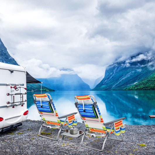 2 Packs 5-Position Outdoor Folding Backpack Beach Table Chair Reclining Chair Set-Yellow