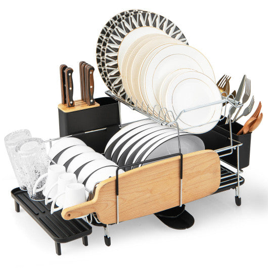 2-Tier Detachable Dish Rack with Drainboard and 360° Swivel Spout