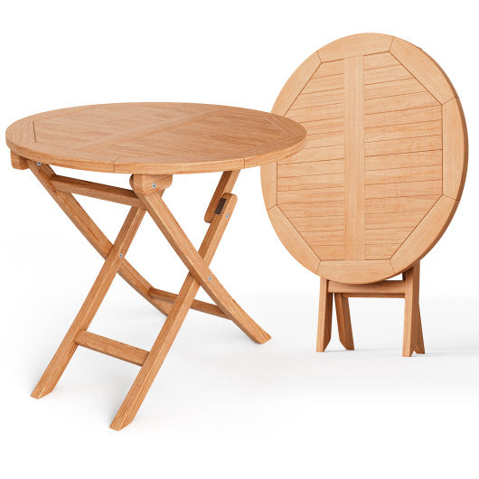 31.5 Inch Folding PatioTeak Wood Round Coffee Table