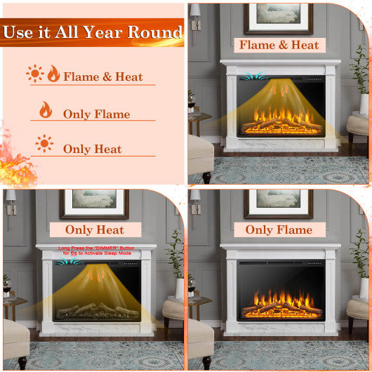 37 Inch Electric Fireplace Recessed with Adjustable Flames