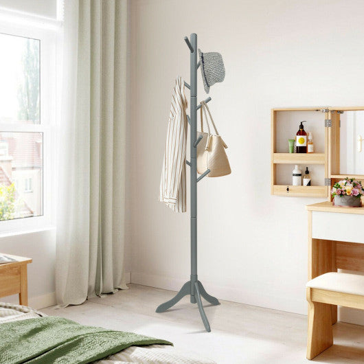 Adjustable Wooden Tree Coat Rack with 8 Hooks-Gray