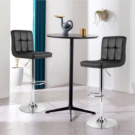 Set of 2 Square Swivel Adjustable PU Leather Bar Stools with Back and Footrest-Black