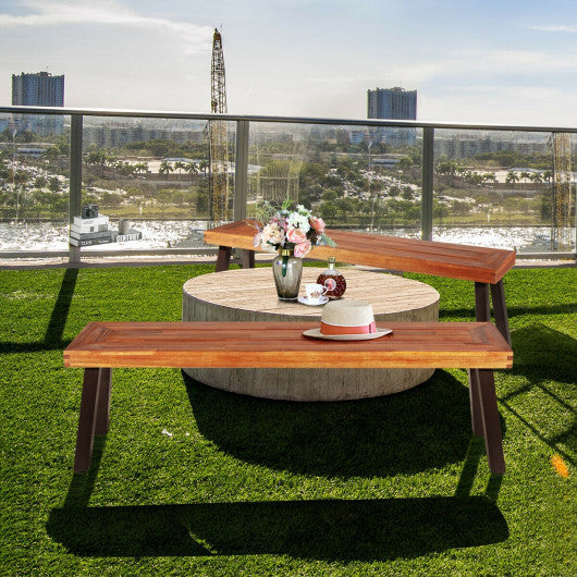 Set of 2 Patio Acacia Wood Dining Benches