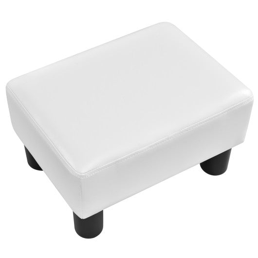 Small PU Leather Rectangular Seat Ottoman Footstool-White