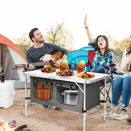 Height Adjustable Folding Camping Table-Gray