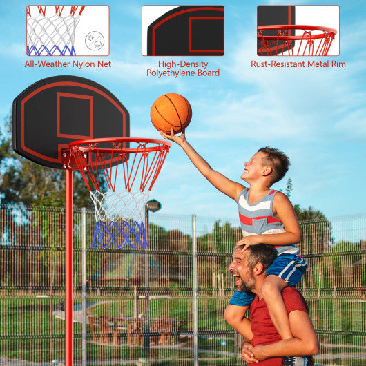 Adjustable Basketball Hoop System Stand Portable with 2 Wheels Fillable Base-Black & Red