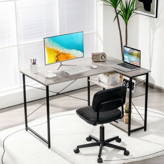48 Inch Reversible L Shaped Computer Desk with Adjustable Shelf-Gray