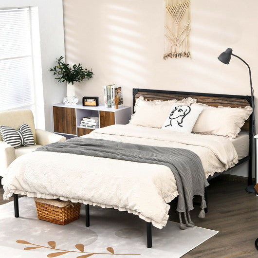 Platform Full/Queen Bed with Rustic Headboard and Footboard-Queen Size