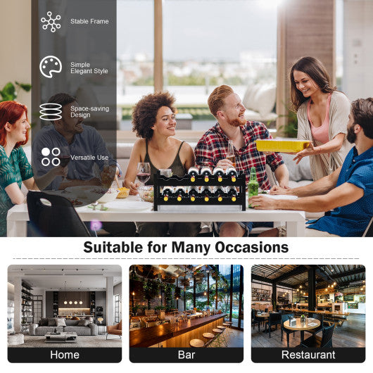 2-Tier 12 Bottles Bamboo Storage Shelf Wine Rack-Brown