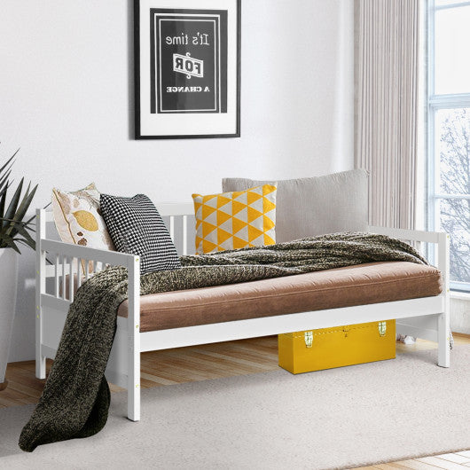 Twin Size Wooden Slats Daybed Bed with Rails-White