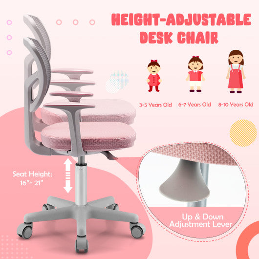 Adjustable Desk Chair with Auto Brake Casters for Kids-Pink