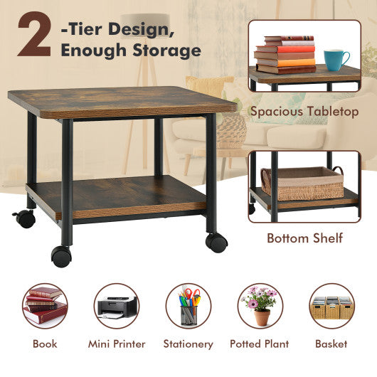 Under Desk Printer Stand with 360° Swivel Casters-Brown