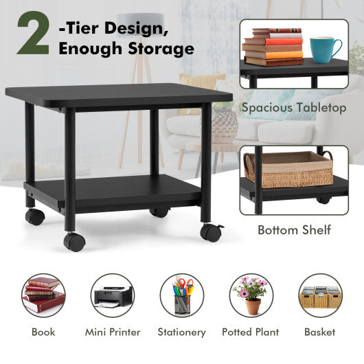 Under Desk Printer Stand with 360° Swivel Casters-Black