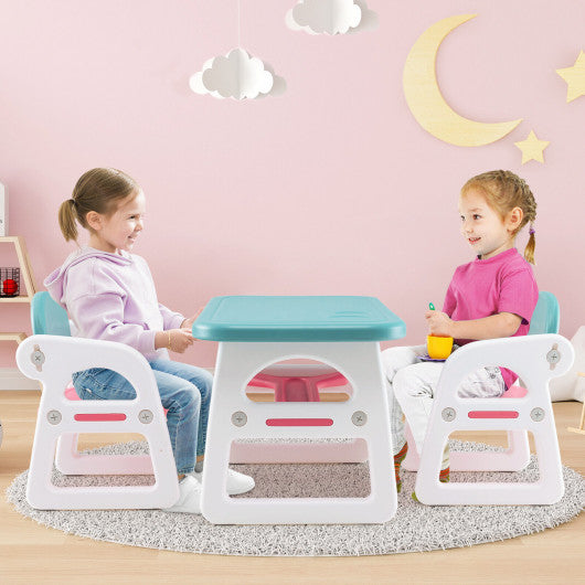 Kids Table and Chair Set with Building Blocks-Pink & Blue