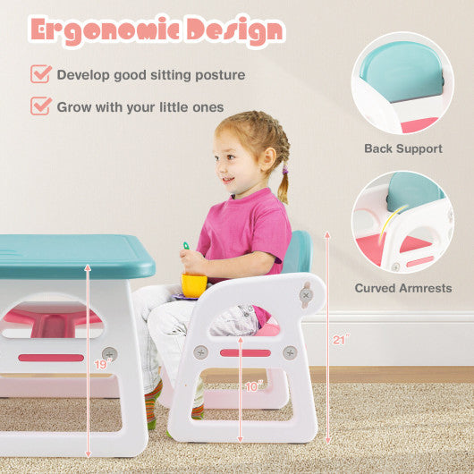 Kids Table and Chair Set with Building Blocks-Pink & Blue