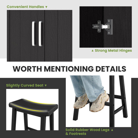 3-Piece Bar Table Set for 2 with 2 Saddle Stools for Dining Room-Black