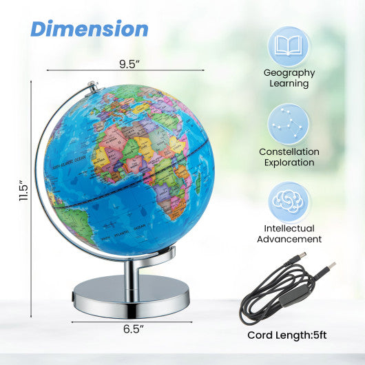 3-in-1 Illuminated World Globe with Stand and 88 Constellations