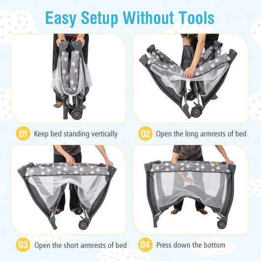Portable Baby Nursery Center 4-in-1 Portable Travel Crib-Gray