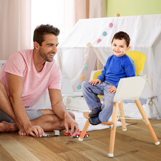 3-in-1 Convertible Wooden High Chair with Cushion-Yellow