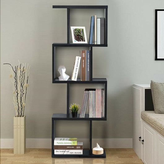 2/3/4 Tiers Wooden S-Shaped Bookcase for Living Room Bedroom Office-4-Tier