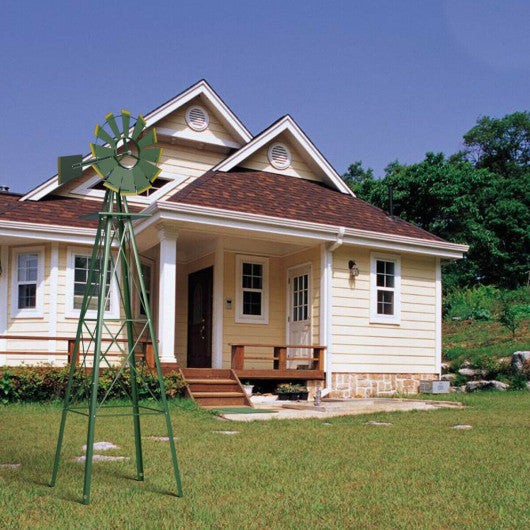 8 Feet Windmill Metal Ornamental Wind Wheel Weather Resistant-Green