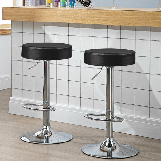 Set of 2 Adjustable Swivel Round Bar Stool Pub Chairs-Black