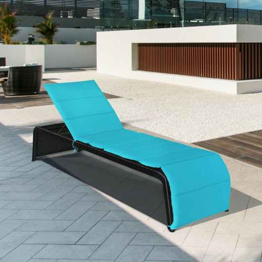 Patio Rattan Lounge Chair Back Adjustable Chaise Recliner with Cushioned-Turquoise