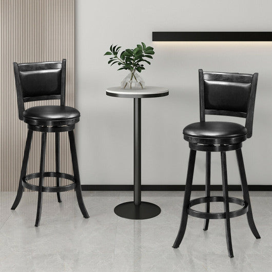 Set of 2 29 Inch Swivel Bar Height Stool Wood Dining Chair Barstool-Black