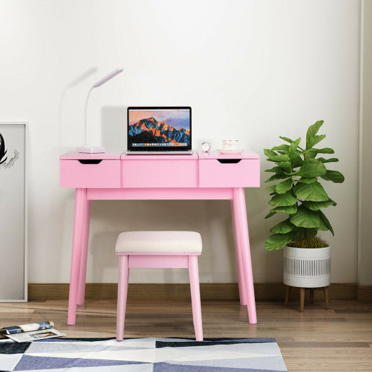 Makeup Vanity Table Set with Flip Top Mirror and 2 Drawers-Pink
