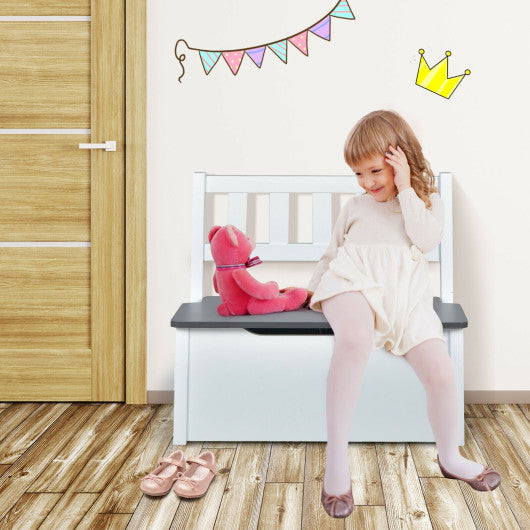 4 Pieces Kids Wooden Activity Table and Chairs Set with Storage Bench and Study Desk-Gray