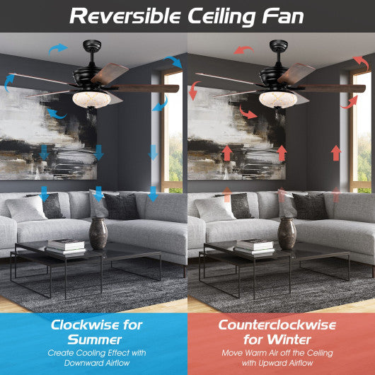52 Inch Ceiling Fan with 3 Wind Speeds and 5 Reversible Blades-Black