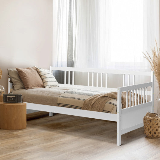 Twin Size Wooden Slats Daybed Bed with Rails-White