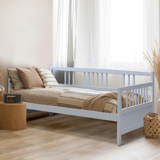 Twin Size Wooden Slats Daybed Bed with Rails-Gray