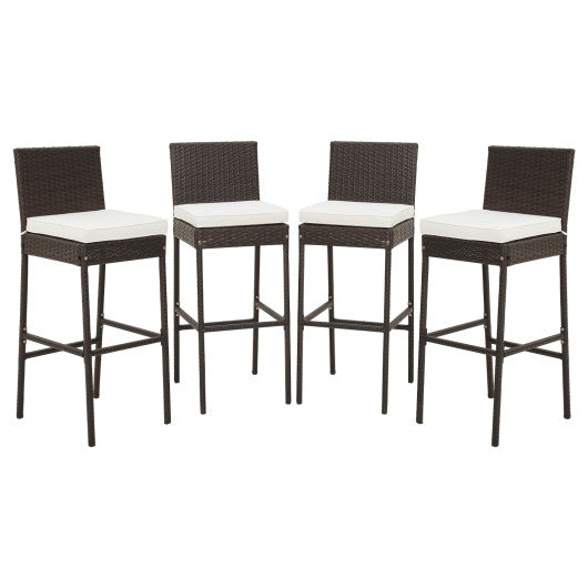 4 Pieces Patio Wicker Barstools with Seat Cushion and Footrest-Set of 4