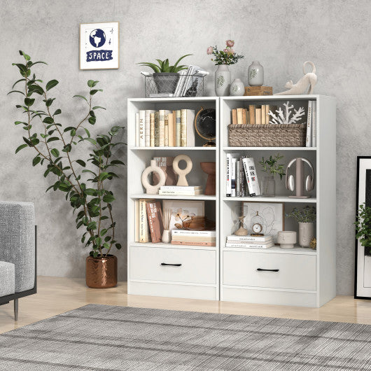 48 Inch Tall 4 Tiers Wood Bookcase with Drawer-White