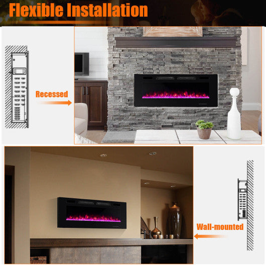 42/50/60/72 Inch Ultra-Thin Electric Fireplace with Decorative Crystals-50 inches