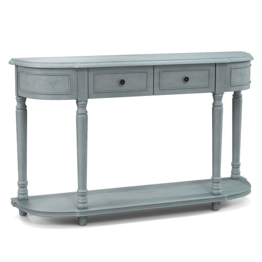 52" Retro Console Table with 2 Drawers and Open Shelf Entryway Sofa Table-Blue